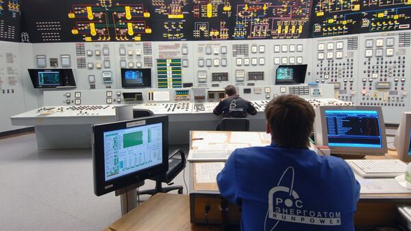 Bảng điều khiển khối của tổ máy điện thứ ba của nhà máy điện hạt nhân Novovoronezh. - Sputnik Việt Nam