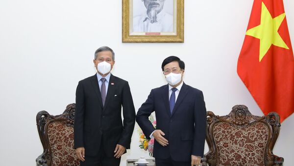 Phó Thủ tướng Phạm Bình Minh và Bộ trưởng Ngoại giao Singapore Vivian Balakrishnan tại buổi tiếp. - Sputnik Việt Nam