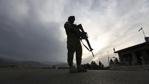 Một binh sĩ Quân đội Quốc gia Afghanistan đứng gác tại một trạm kiểm soát trên đường cao tốc Jalalabad-Kabul, Laghman - Sputnik Việt Nam