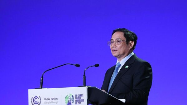 Thủ tướng Phạm Minh Chính phát biểu tại Hội nghị Thượng đỉnh khí hậu trong khuôn khổ Hội nghị lần thứ 26 các Bên tham gia Công ước khung của Liên hợp quốc về Biến đổi khí hậu (COP26) - Sputnik Việt Nam