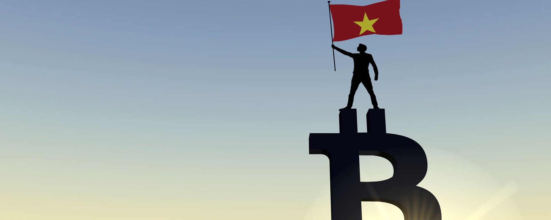 Người đàn ông vẫy cờ Việt Nam đứng trên đỉnh biểu tượng tiền điện tử bitcoin - Sputnik Việt Nam, 1920, 15.09.2022