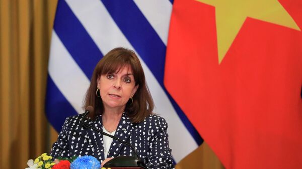 Tổng thống Hy Lạp Katerina Sakellaropoulou phát biểu trong cuộc họp báo tại Hà Nội, Việt Nam - Sputnik Việt Nam