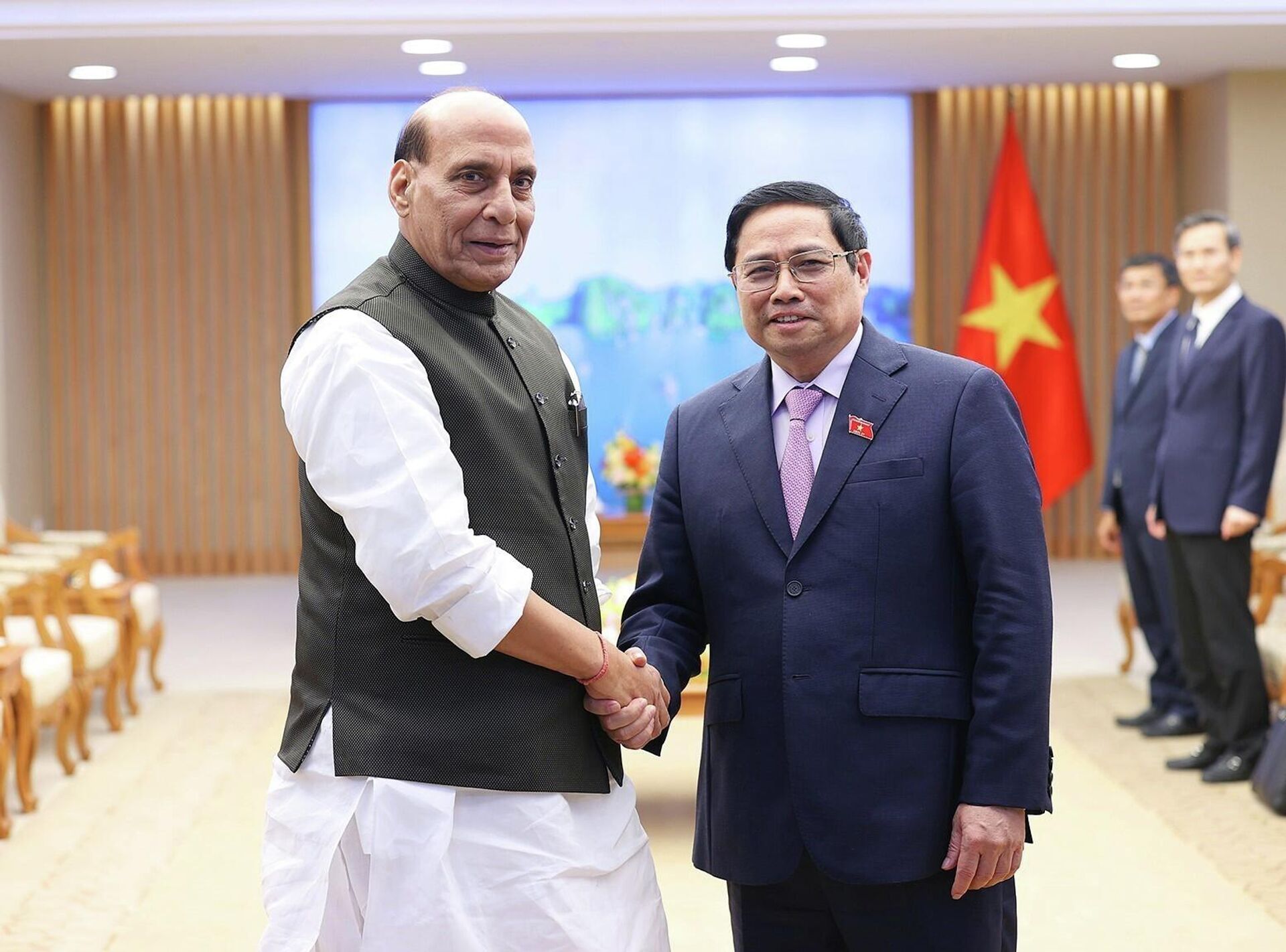 Thủ tướng Phạm Minh Chính tiếp Bộ trưởng Quốc phòng Cộng hòa Ấn Độ Rajnath Singh. - Sputnik Việt Nam, 1920, 09.06.2022