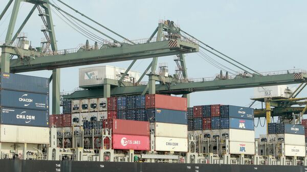 Container vận tải đang được xếp lên tàu tại Cảng Sài Gòn, Thành phố Hồ Chí Minh, Việt Nam - Sputnik Việt Nam