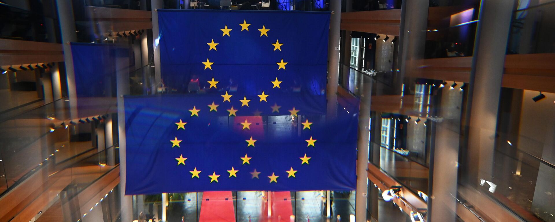 Những lá cờ có biểu tượng của Liên minh Châu Âu trong tòa nhà Nghị viện Châu Âu ở Strasbourg - Sputnik Việt Nam, 1920, 01.07.2024