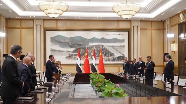 Chủ tịch Trung Quốc Tập Cận Bình và Tổng thống Syria Bashar al-Assad trong cuộc gặp tại thành phố Hàng Châu của Trung Quốc - Sputnik Việt Nam