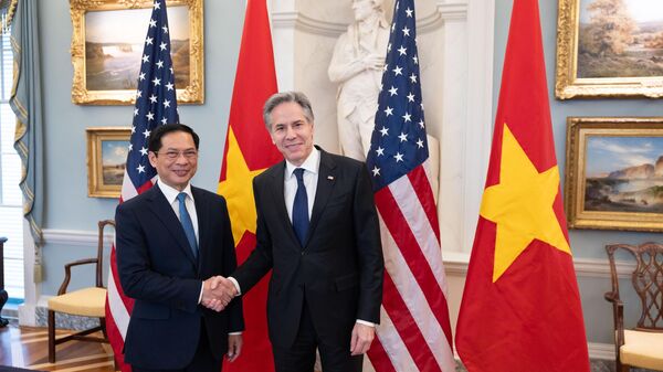 Bộ trưởng Ngoại giao Bùi Thanh Sơn và Ngoại trưởng Mỹ Antony Blinken tại thủ đô Washington, Mỹ ngày 25/3. - Sputnik Việt Nam