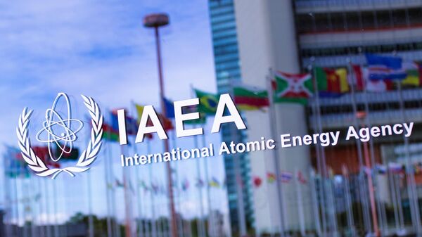 Biểu tượng của Cơ quan Năng lượng Nguyên tử Quốc tế (IAEA) trên một tòa nhà ở Vienna. - Sputnik Việt Nam