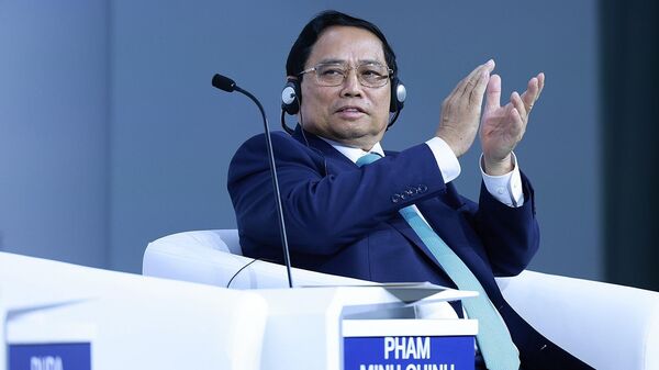 Thủ tướng Phạm Minh Chính phát biểu tại Phiên toàn thể Hội nghị thường niên các nhà tiên phong lần thứ 15 của WEF  - Sputnik Việt Nam