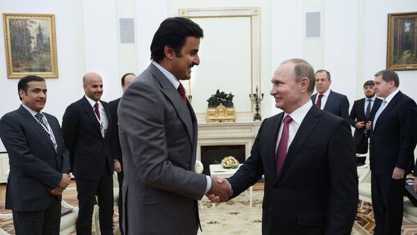 Tổng thống Nga Vladimir Putin và Quốc vương Qatar Tamim Al-Thani - Sputnik Việt Nam