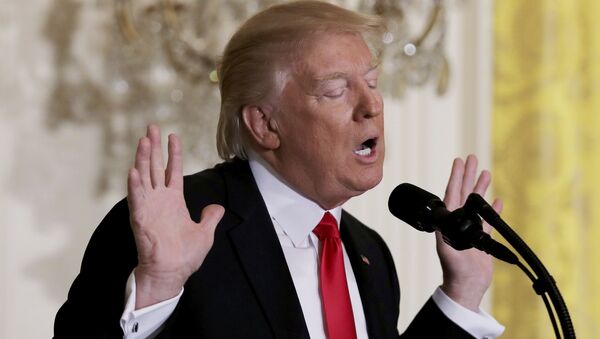 U.S. President Donald Trump reacts to a question from reporters during a lengthy news conference at the White House in Washington, U.S., February 16, 2017. - Sputnik Việt Nam