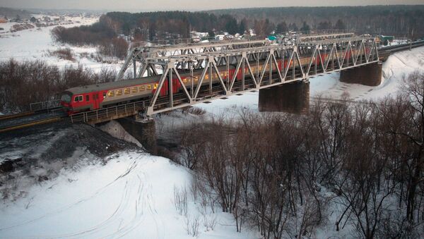 Электропоезд следует по одному из ответвлений Транссибирской железнодорожной магистрали вблизи Новосибирска - Sputnik Việt Nam