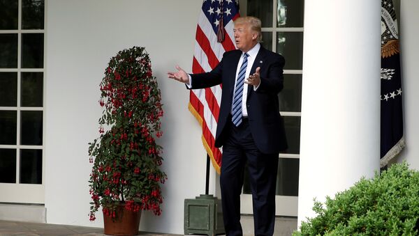 US President Donald Trump speaks to staffers setting up for the Commander in Chief's trophy presentation in the Rose Garden of the White House in Washington, US, May 2, 2017. - Sputnik Việt Nam