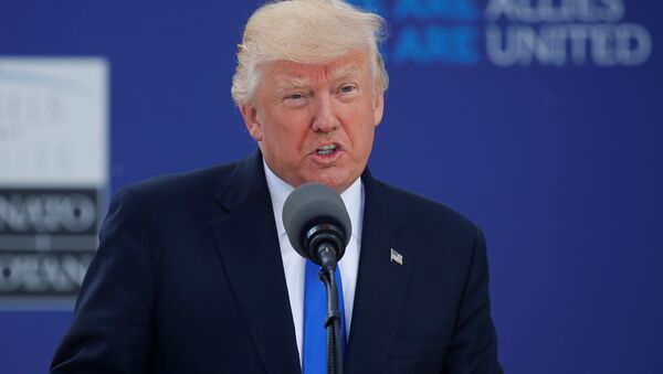 U.S. President Donald Trump speaks at the start of the NATO summit at their new headquarters in Brussels, Belgium, May 25, 2017 - Sputnik Việt Nam