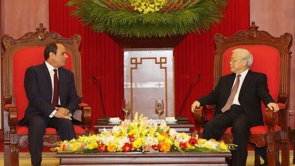 Tổng Bí thư Nguyễn Phú Trọng tiếp Tổng thống Cộng hòa Ai Cập Abdel Fattah Al Sisi thăm cấp nhà nước Việt Nam. - Sputnik Việt Nam