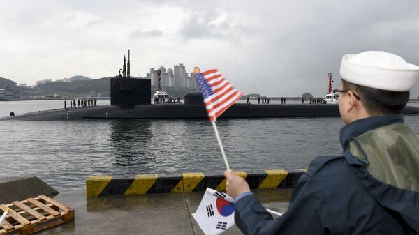 Tàu ngầm hạt nhân Michigan của Mỹ với tên lửa Tomahawk đã vào cảng Busan của Hàn Quốc. - Sputnik Việt Nam
