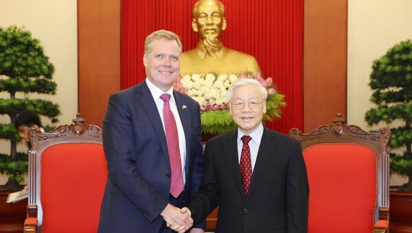 Tổng Bí thư Nguyễn Phú Trọng tiếp Chủ tịch Hạ viện Australia Tony Smith thăm chính thức Việt Nam. - Sputnik Việt Nam