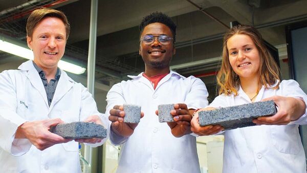 Nhóm các nhà khoa học trẻ từ Đại học Cape Town ở Nam Phi đã giới thiệu công nghệ làm gạch từ nước tiểu của con người. - Sputnik Việt Nam