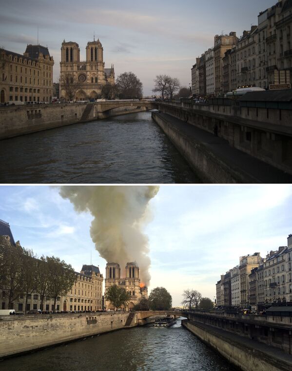 Nhà thờ Đức Bà Paris trước và sau vụ hỏa hoạn - Sputnik Việt Nam