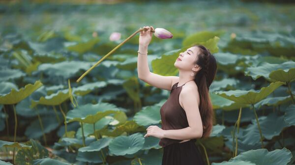 Сô gái chụp ảnh bên hoa sen - Sputnik Việt Nam